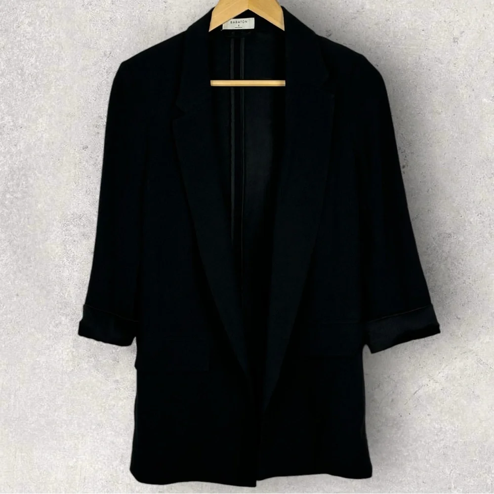 Aritzia Babaton‎ Delos Blazer Black Drape Size 2 Cupro Crepe Minimalist Career - Picture 13 of 16